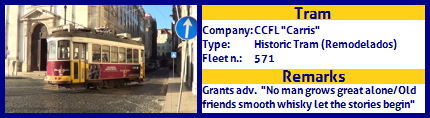 CCFL Carris Historic Tram Fleet number 571 Grant´s advertising