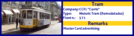 CCFL Carris Historic Tram Fleet number 571 Master Card Advertising