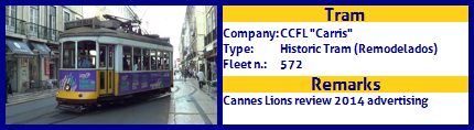 CCFL Carris Historic Tram Fleet number 572 Cannes Lions review 2014 advertising