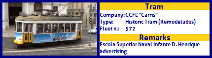 CCFL Carris Historic Tram Fleet number  572 Escola Superior Nautica Infante Dom Henrique advertising 