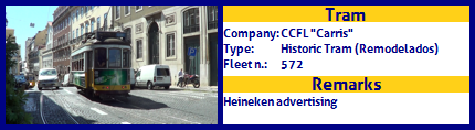 CCFL Carris Historic Tram Fleet number 572 Heineken Advertising