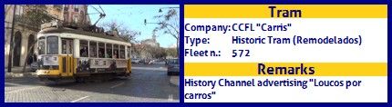 CCFL Carris Historic Tram fleet number 572 History Channel Loucos por Carros Advertising