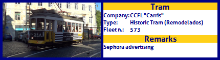 CCFL Carris Historic Tram Fleet number 573 Sephora advertising 