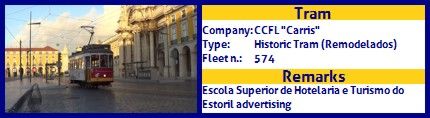 CCFL Carris Historic Tram fleet number 574 Escola Superior de Hotelaria e Turismo do Estoril Advertising