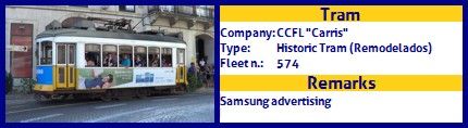 CCFL Carris Historic Tram fleet number 574 Samsung Advertising