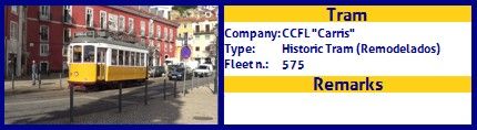 CCFL Carris Historic Tram fleet number 575