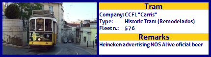 CCFL Carris Historic Tram Fleet number 576 Heineken advertising