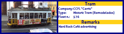 CCFL Carris Historic Tram Fleet number 576 Hard Rock Cafe advertising