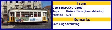 CCFL Carris Historic Tram fleet number 576 Samsung advertising