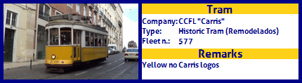 CCFL Carris Historic Tram Fleet number 577 No Carris logos