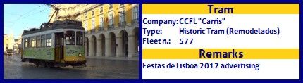 CCFL Carris Historic Tram fleet number 577 Festas de Lisboa 2012 advertising
