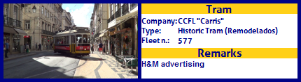 CCFL Carris Historic Tram Fleet number 577 H&M advertising