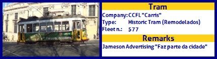 CCFL Carris Historic Tram fleet number 577 Jameson Faz parte da cidade Advertising
