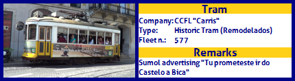 CCFL Carris Historic Tram Fleet number 577 Sumol advertising