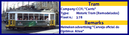 CCFL Carris Historic Tram Fleet number 578 Heineken advertising