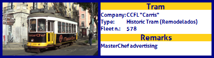 CCFL Carris Historic Tram Fleet number 578 MasterChef advertising