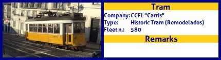 CCFL Carris Historic Tram fleet number 580