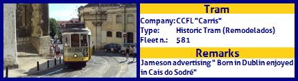 CCFL Carris Historic Tram Fleet number 581 Jameson advertising