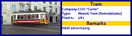 CCFL Carris Historic Tram Fleet number 581 H&M advertising