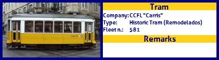 CCFL Carris Historic Tram fleet number 581