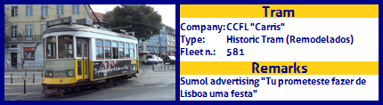 CCFL Carris Historic Tram Fleet number 581 Sumol advertising