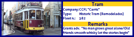 CCFL Carris Historic Tram Fleet number 582 Grant´s advertising
