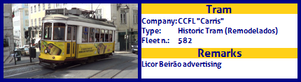 CCFL Carris Historic Tram Fleet number 582 Licor Beirão advertising 