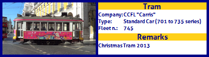 CCFL Carris Historic Tram Fleet number 745 Christmas Tram 2013