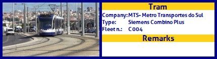 MTS - Metro Transportes do Sul Tram Siemens Combino Plus Fleet number C004