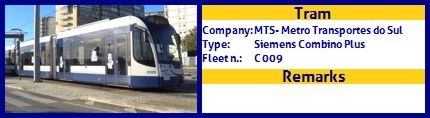 MTS - Metro Transportes do Sul Tram Siemens Combino Plus Fleet number C009