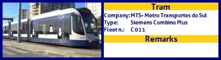 MTS - Metro Transportes do Sul Tram Siemens Combino Plus Fleet number C011