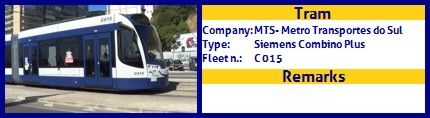 MTS - Metro Transportes do Sul Tram Siemens Combino Plus Fleet number C015