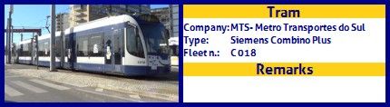 MTS - Metro Transportes do Sul Tram Siemens Combino Plus Fleet number C018
