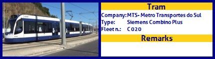 MTS - Metro Transportes do Sul Tram Siemens Combino Plus Fleet number C020