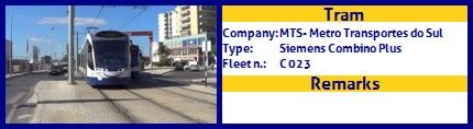 MTS - Metro Transportes do Sul Tram Siemens Combino Plus Fleet number C023