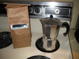 Cast of characters Moka pot, and espresso blend. That stove was new sometime in the 70s.