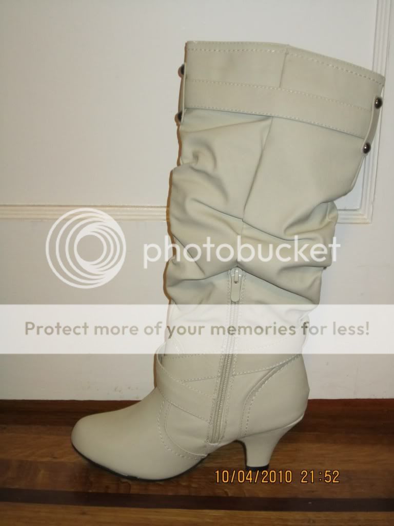 Buckle Ivory Mid High Heel Dress Casual Cute Boot Shoe  