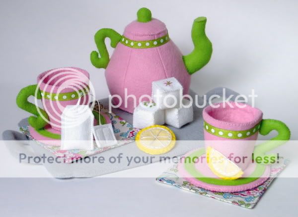 Felt Play Food Pattern Teapot Tea Party Set Dishes Cup