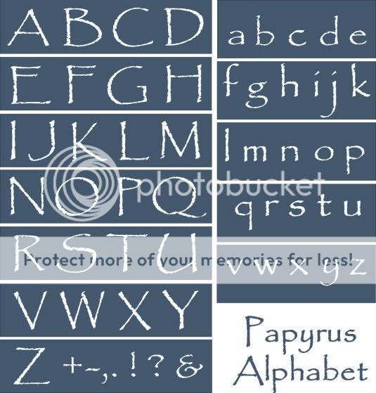 Primitive Stencil~Alphabet Papyrus~Letters Upper and Matching 